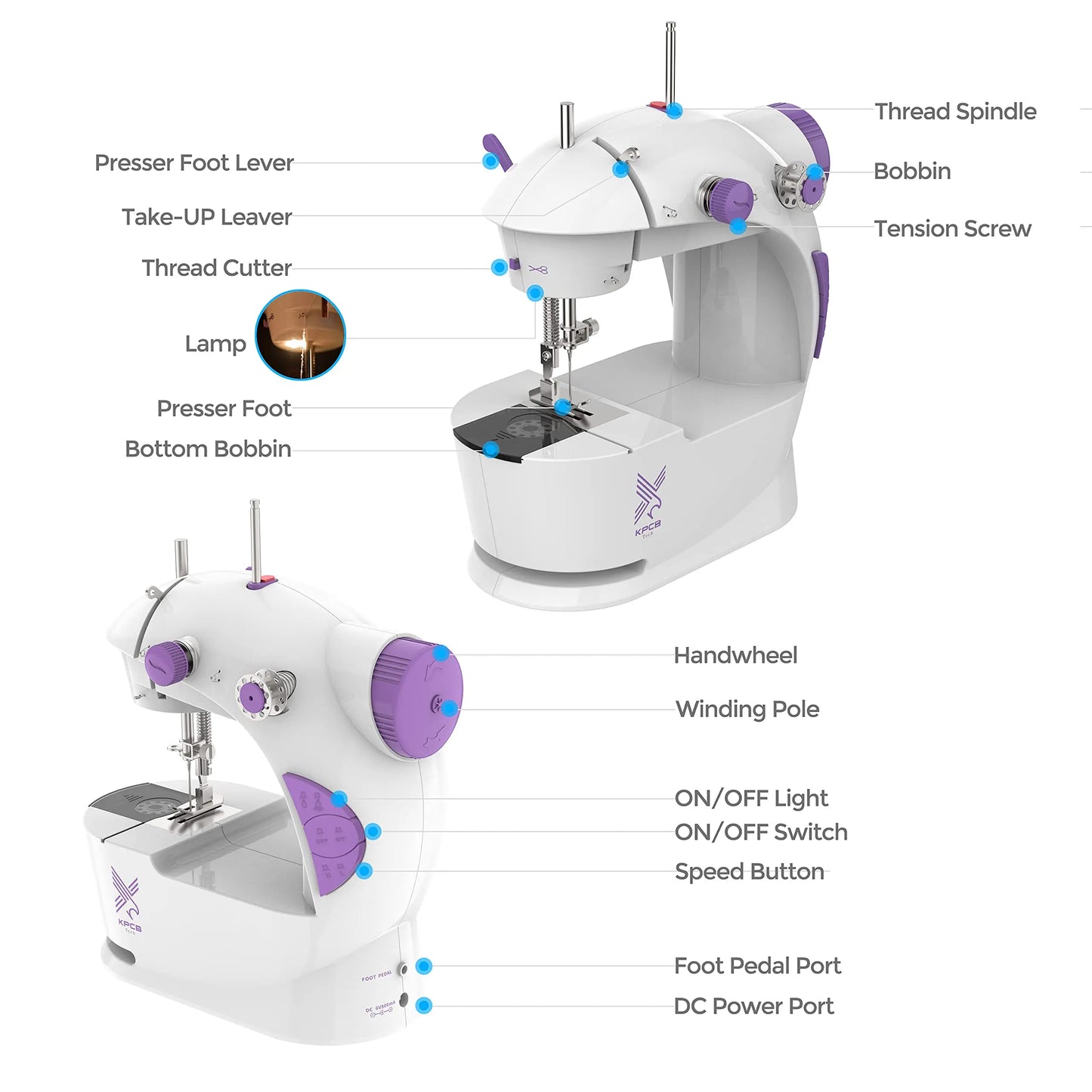 Mini Electric Handheld Sewing Machine 2022 Dual Speed Adjustment with Light Foot AC100-240V Double Threads Pendal Sewing Machine
