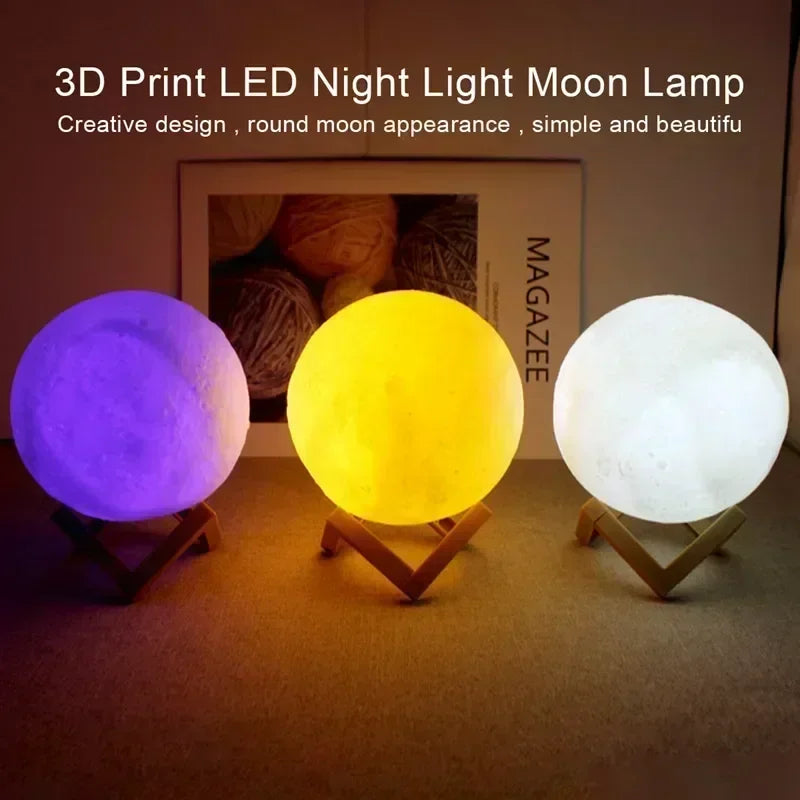 8cm Moon Lamp - LED Night Light with Stand, Battery Powered Starry Sky Projector, Bedroom Decor Gift for Kids/Adults