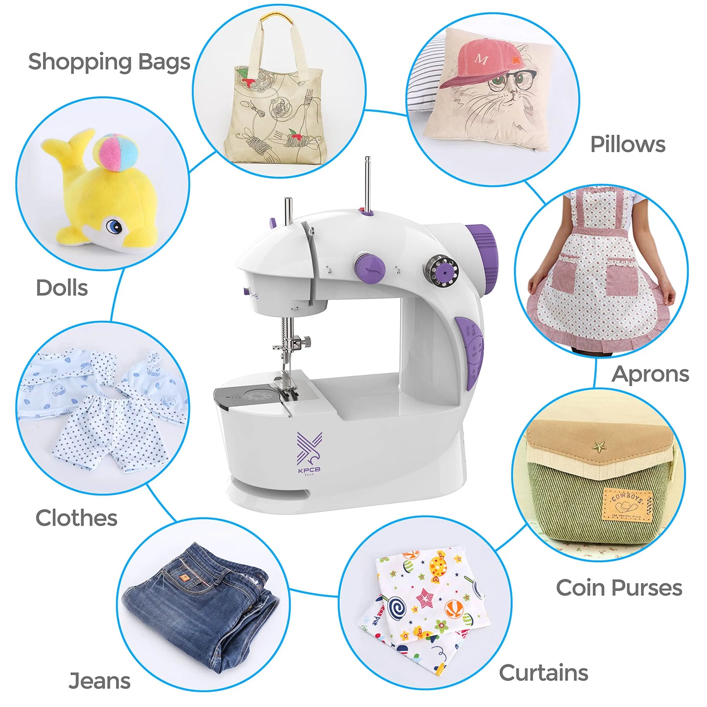 Mini Electric Handheld Sewing Machine 2022 Dual Speed Adjustment with Light Foot AC100-240V Double Threads Pendal Sewing Machine