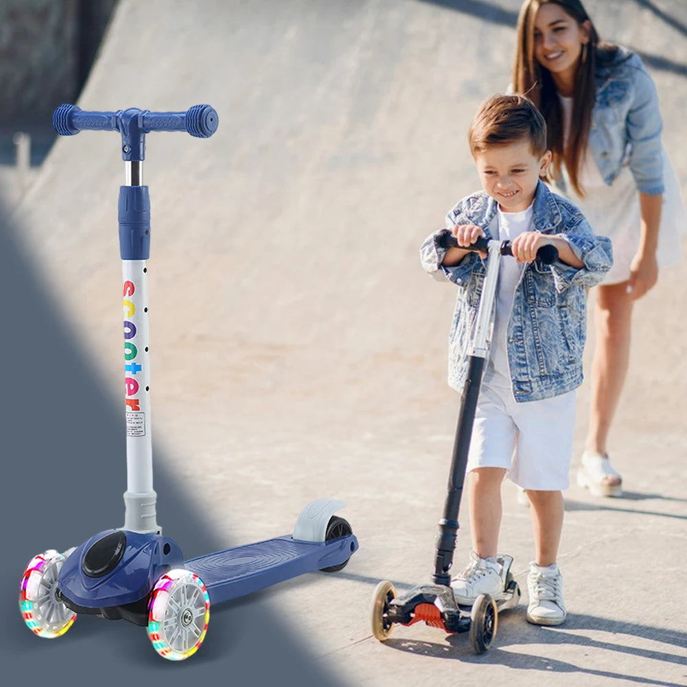 Kick Scooter Light-Up Wheels 3 Wheel Scooter Adjustable Height Kids Push Scooter Non-Slip Deck for Children Ages 3-10