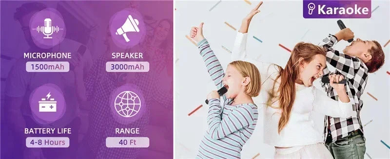 High Power Karaoke Bluetooth Speaker Portable 360 Stereo Surround Wireless Subwoofer with 2 Microphone Boombox Child Home Gift