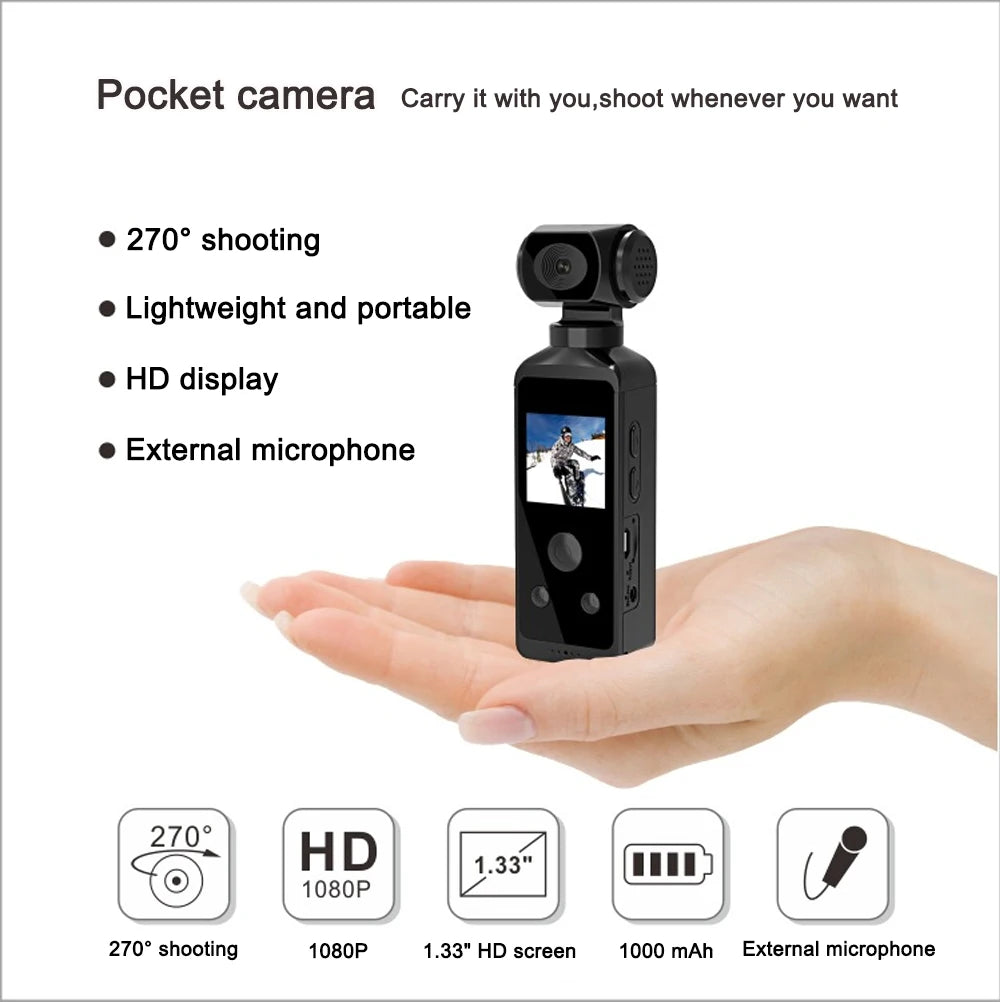 4K Ultra HD Pocket Action Camera 270° Rotatable Vlog Wifi Mini Sports Cam Waterproof Case Helmet Travel Bicycle Driver Recorder
