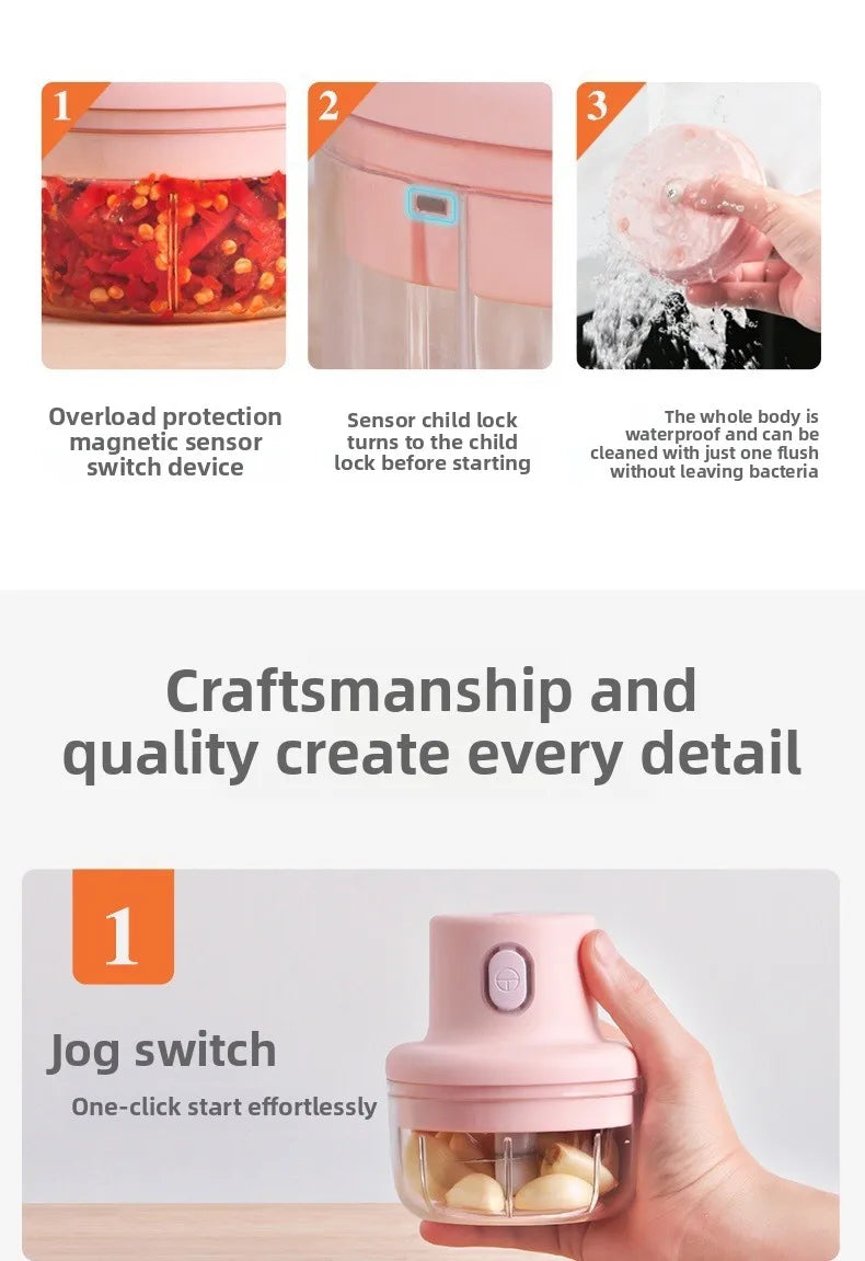 Mini Electric Garlic Chopper Meat Grinder Garlic Masher Machine Sturdy Durable Crushed Ginger Vegetable Crusher Baby Food Maker