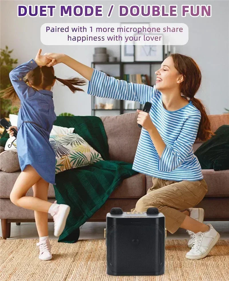 High Power Karaoke Bluetooth Speaker Portable 360 Stereo Surround Wireless Subwoofer with 2 Microphone Boombox Child Home Gift