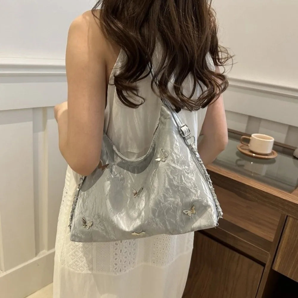 Simple Multifunctional Butterfly Shoulder Bag Y2K Mommy Bag Large Capacity Handbag Underarm Bag Storage Bag PU Backpack Students