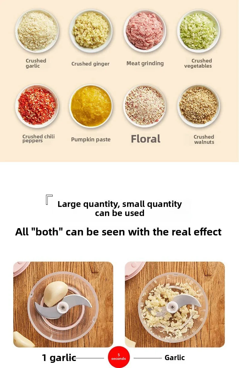 Mini Electric Garlic Chopper Meat Grinder Garlic Masher Machine Sturdy Durable Crushed Ginger Vegetable Crusher Baby Food Maker