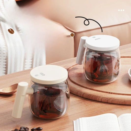 High Borosilicate Electric Self Stirring Mug with Lid & Handle Lightweight Glass Coffee Cup High Speed Mixing