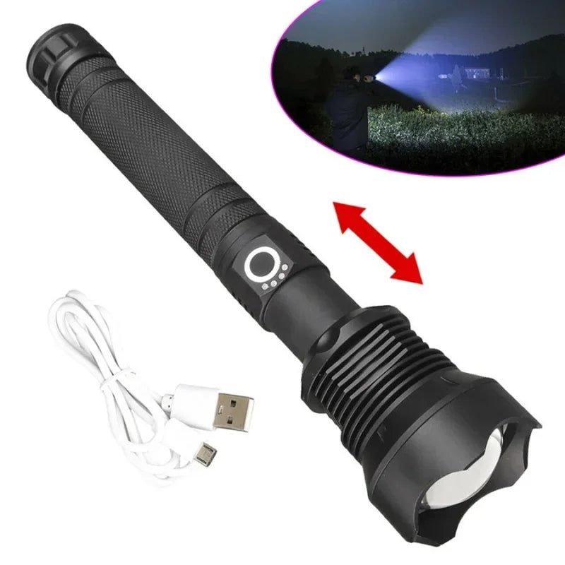 XHP90 LED Tactical Flashlight USB Rechargeable Zoomable 5Modes Torch Light Use 8800 Battery Waterproof Handlamp