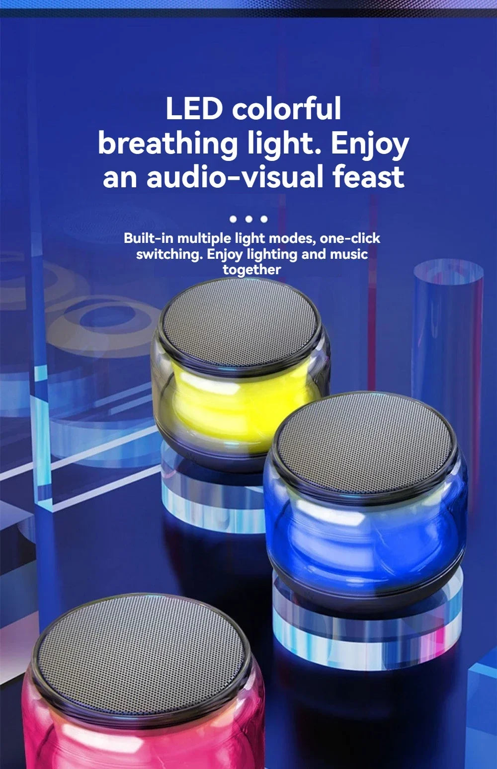 Mini Compact TWS Wireless Bluetooth 360° Speaker Soundbar with LED Lights for Travel Outdoor Activity And Home Use