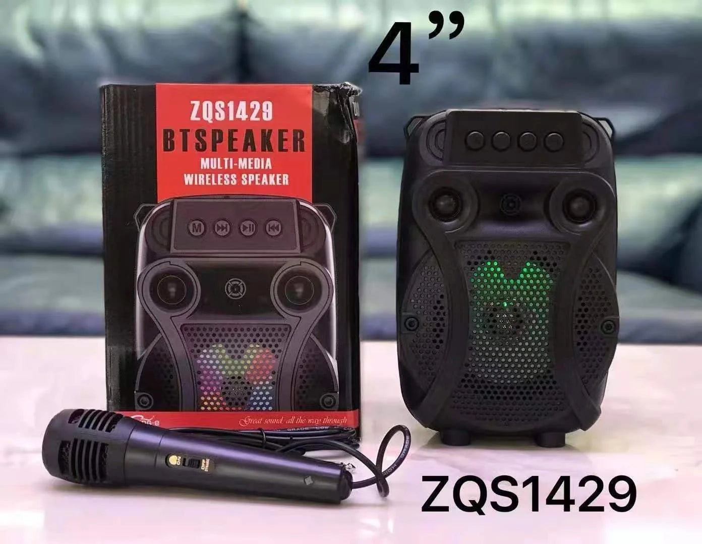 ZQS1429 4 Inch Audio Player Karaoke Dj Portable Rechargeable Speaker Sound Box With Changing Led Light