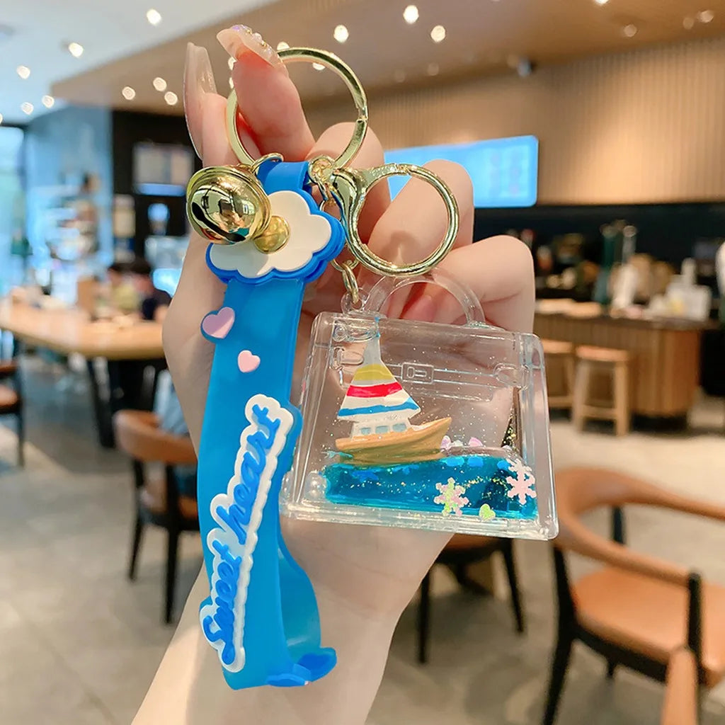 Floating Quicksand Key Chain Transparent Quicksand Key Holder Pvc Key Chain Pendant  Decorative Bag Charm For Festivals