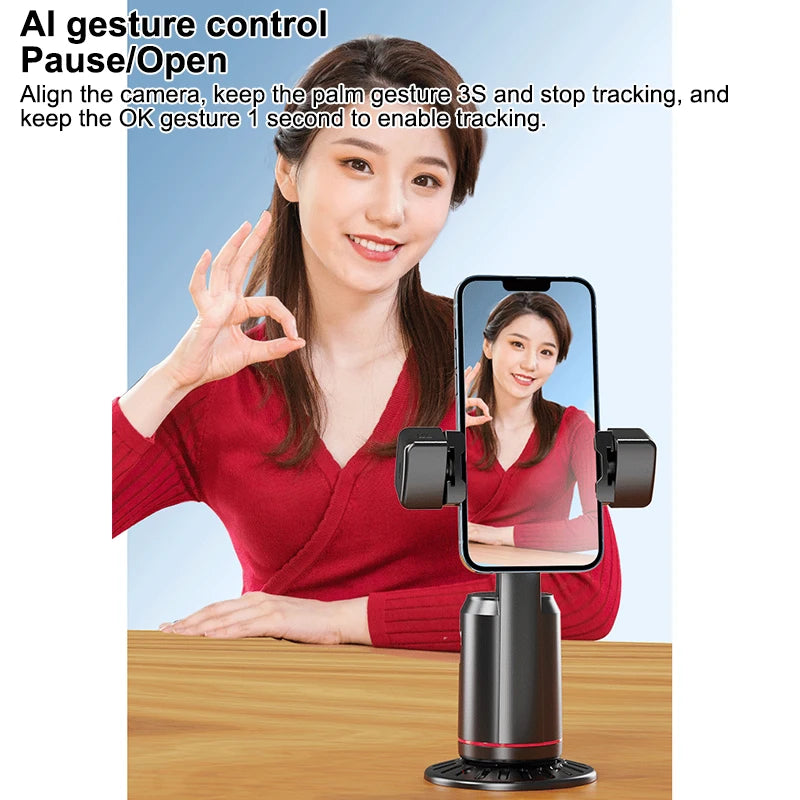360° Rotation Gimbal Stabilizer AI Auto Face Tracking Phone Holder Desktop Tracking Gimbal With Remote For Live Vloging Video