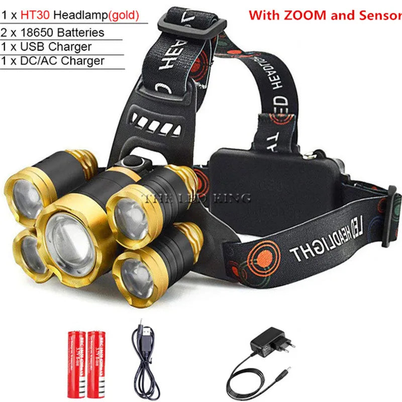 High Lumens Not ZOOM LED Headlight Headlamp LED T6 Head Lamp Flashlight Torch Head Light 18650 Battery For Camping, Fishing