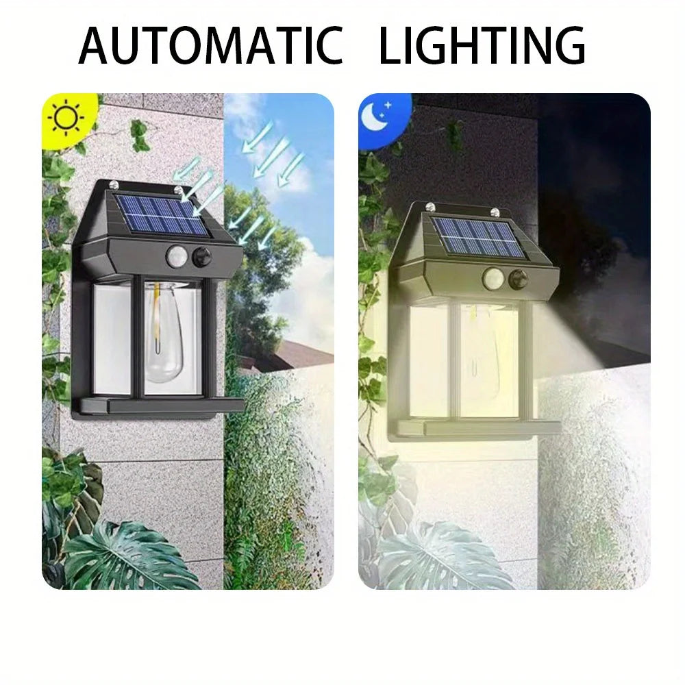 1pc New Solar Tungsten Wall Lamp, 3 Modes, Outdoor Villa Garden Courtyard Waterproof Decoration Induction Lantern, Small Night L
