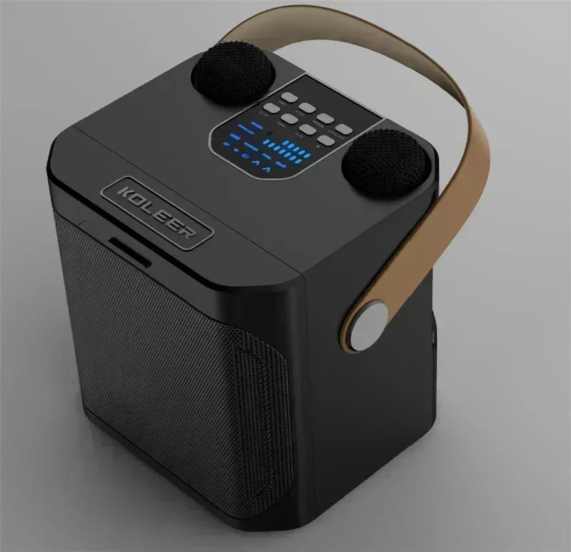 High Power Karaoke Bluetooth Speaker Portable 360 Stereo Surround Wireless Subwoofer with 2 Microphone Boombox Child Home Gift