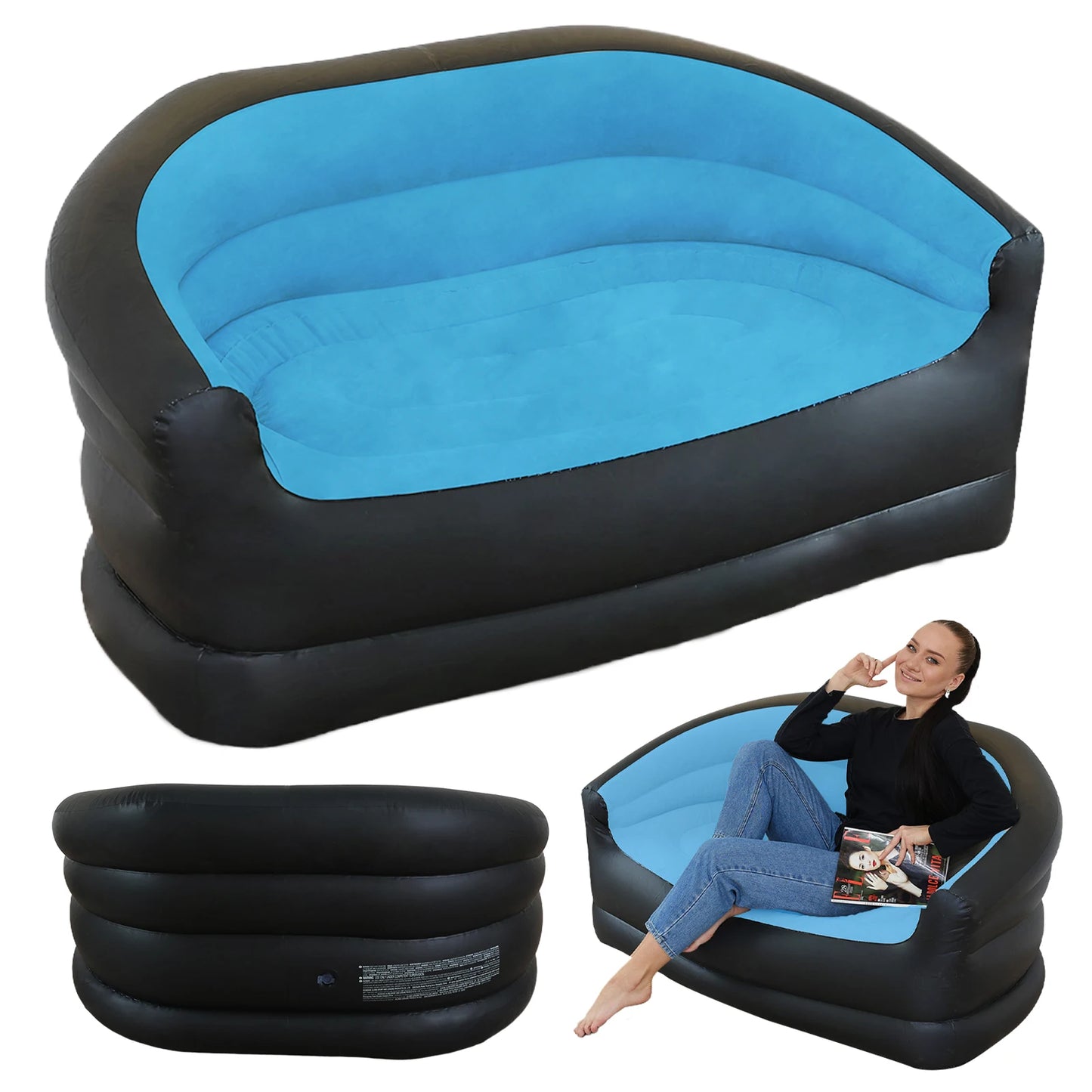 Twin Size Outdoor Inflatable Sofa with Air Pump Blow Up Couch Inflatable Lounging Sofa for Indoor Outdoor Home Living Room