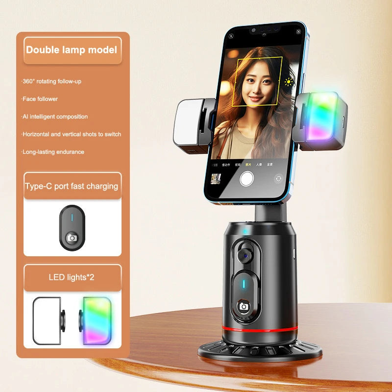 360° Rotation Gimbal Stabilizer AI Auto Face Tracking Phone Holder Desktop Tracking Gimbal With Remote For Live Vloging Video