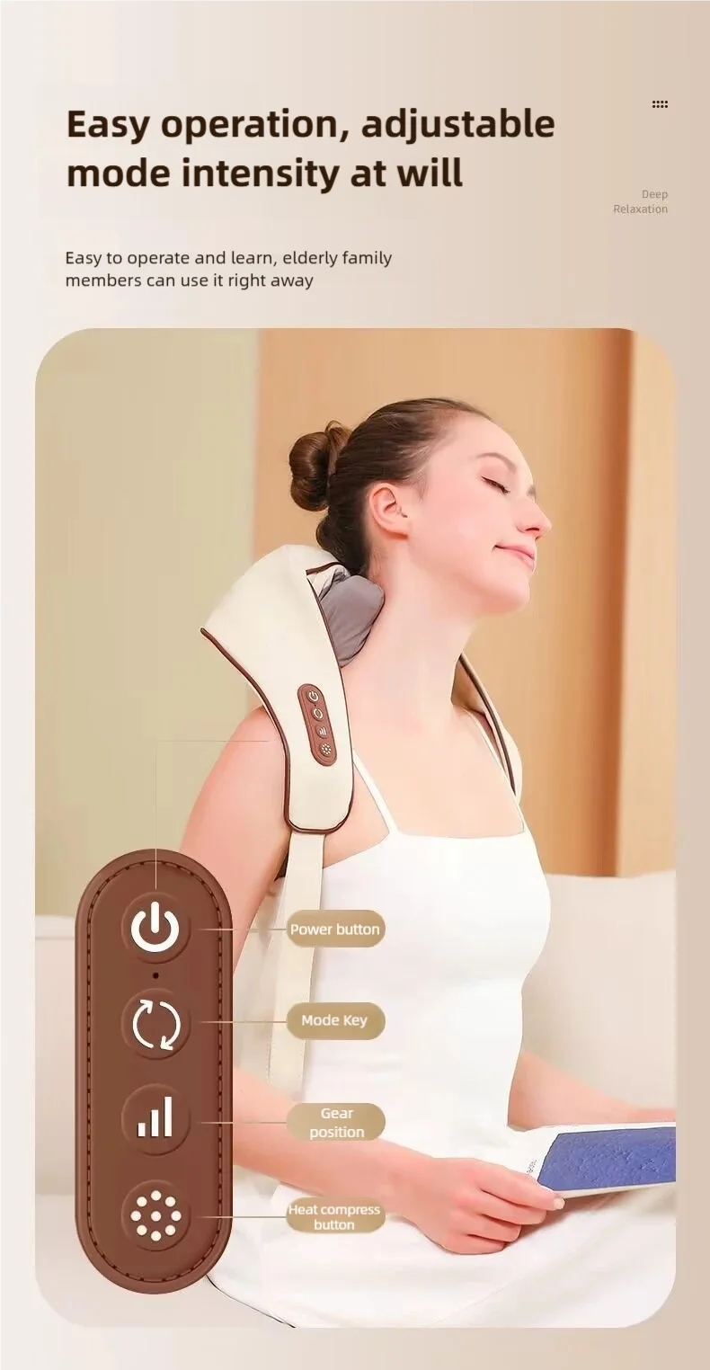 Wireless neck massager with hot compress function for pain relief deep tissue massage neck shoulder relaxation massage shawl