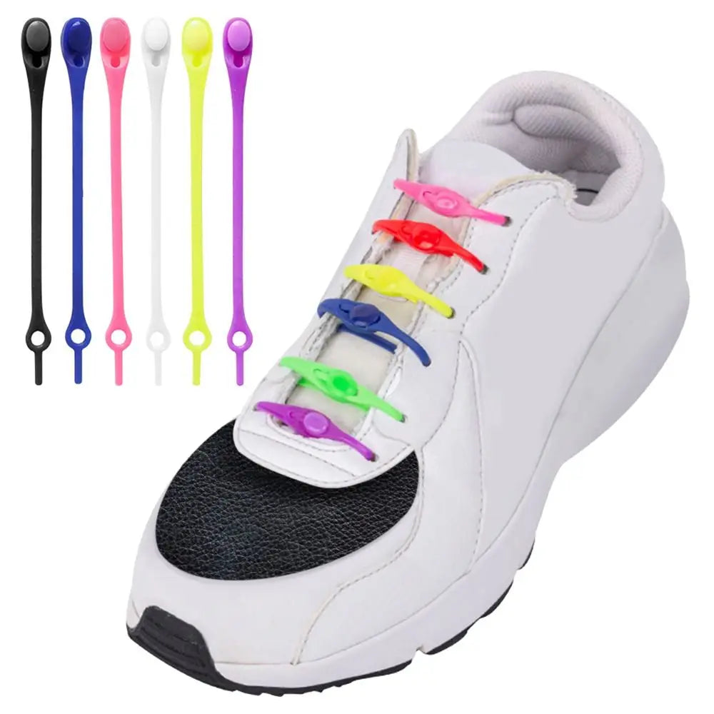 12Pcs/set Stretch Silicone Shoelaces Creative Useful Lazy People's Shoelaces Bands Solid Color Sneakers Bands Shoe Accessories