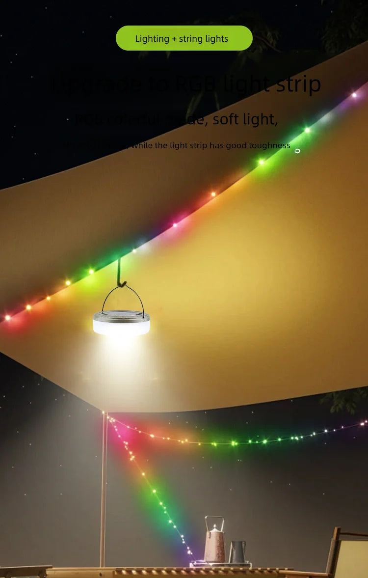 Outdoor Camping Light 10meter String Light Outdoor Tent Light RGB Atmosphere Light LED Flashlight with Hook ﻿