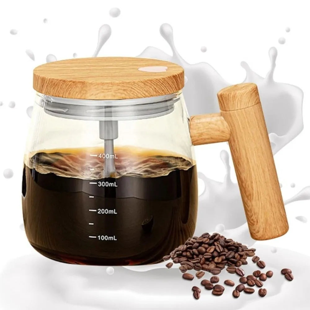 High Borosilicate Electric Self Stirring Mug with Lid & Handle Lightweight Glass Coffee Cup High Speed Mixing