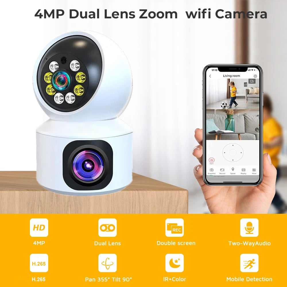 V380 Pro Dual Lens 4MP Wireless Dome Camera WIFI Home Smart Protection Wireless CCTV Indoor Camera Two Way Audio