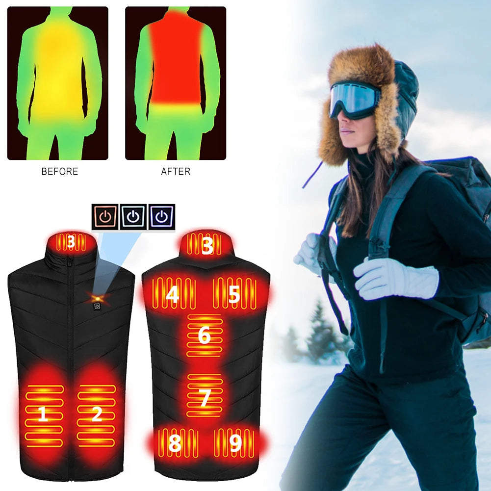 Unisex Electric Thermal Jacket Rechargable Heating Thermal Vest Infrared Carbon Fibe 3 Heating Levels for Trekking Ski Cycling