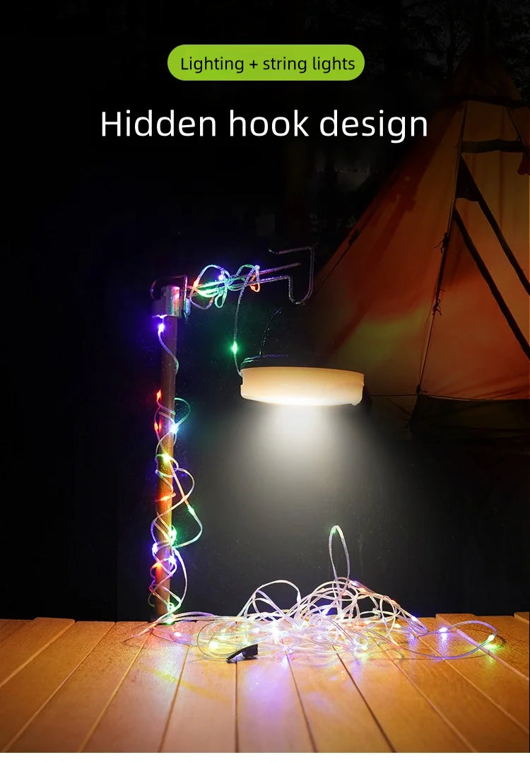 Outdoor Camping Light 10meter String Light Outdoor Tent Light RGB Atmosphere Light LED Flashlight with Hook ﻿