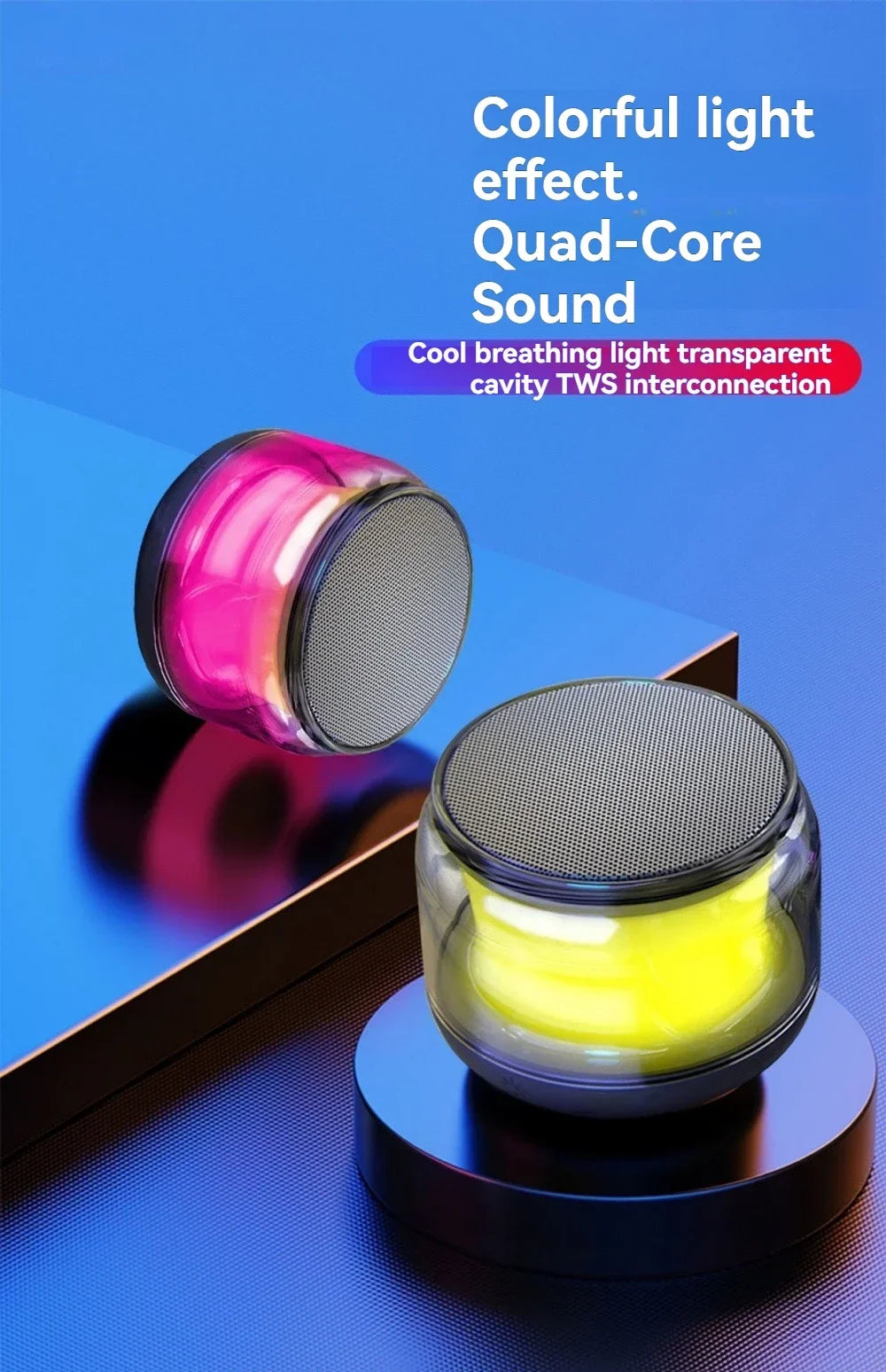 Mini Compact TWS Wireless Bluetooth 360° Speaker Soundbar with LED Lights for Travel Outdoor Activity And Home Use