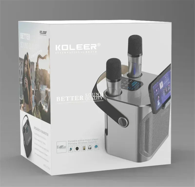 High Power Karaoke Bluetooth Speaker Portable 360 Stereo Surround Wireless Subwoofer with 2 Microphone Boombox Child Home Gift