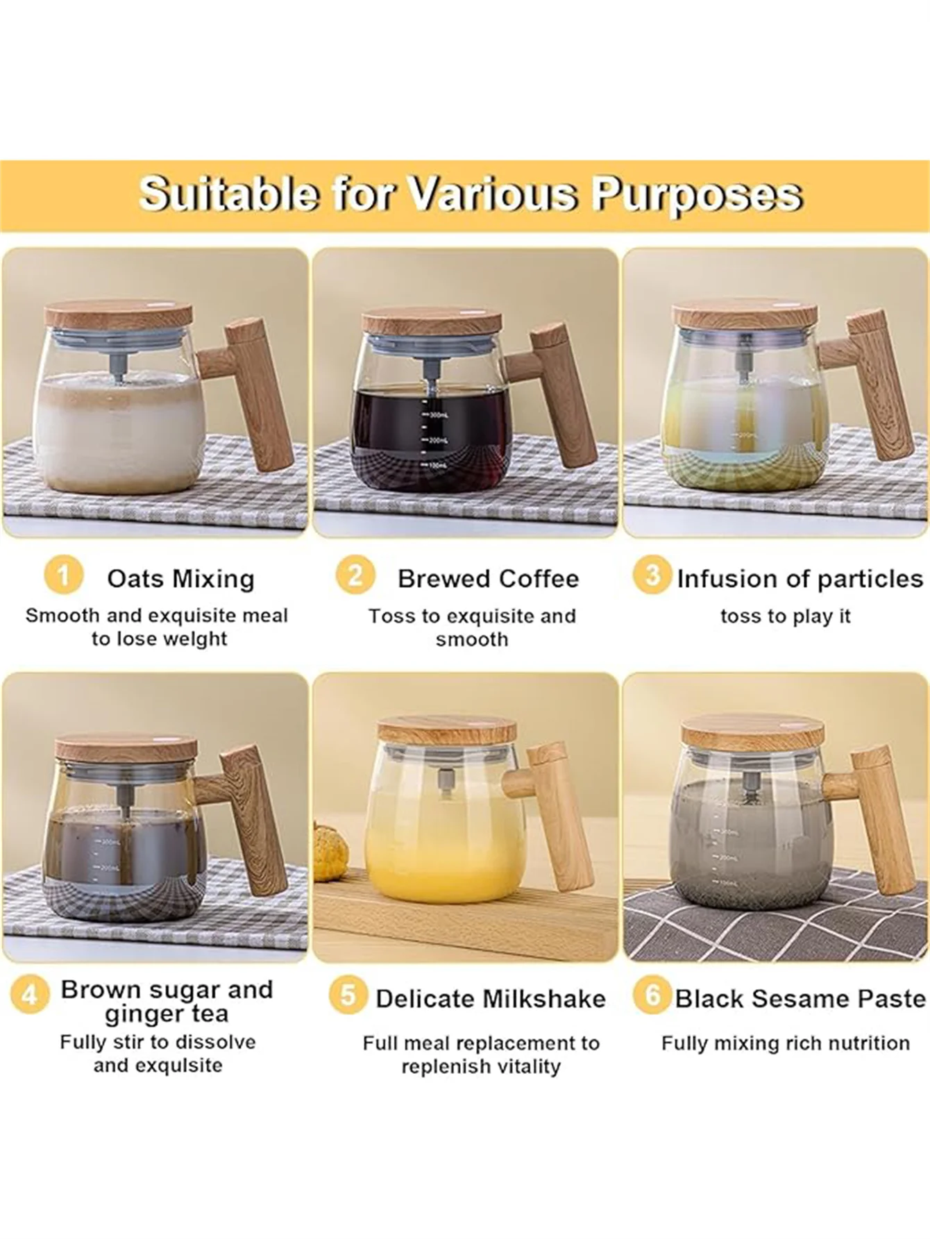 Self Stirring Coffee Mug with Lid,400ML Electric Mixing Cup Self Stirring Coffee Mug Glass Mixing Coffee Mug Rotating Home Offic