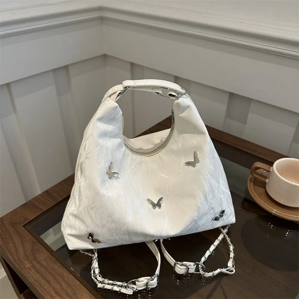 Simple Multifunctional Butterfly Shoulder Bag Y2K Mommy Bag Large Capacity Handbag Underarm Bag Storage Bag PU Backpack Students