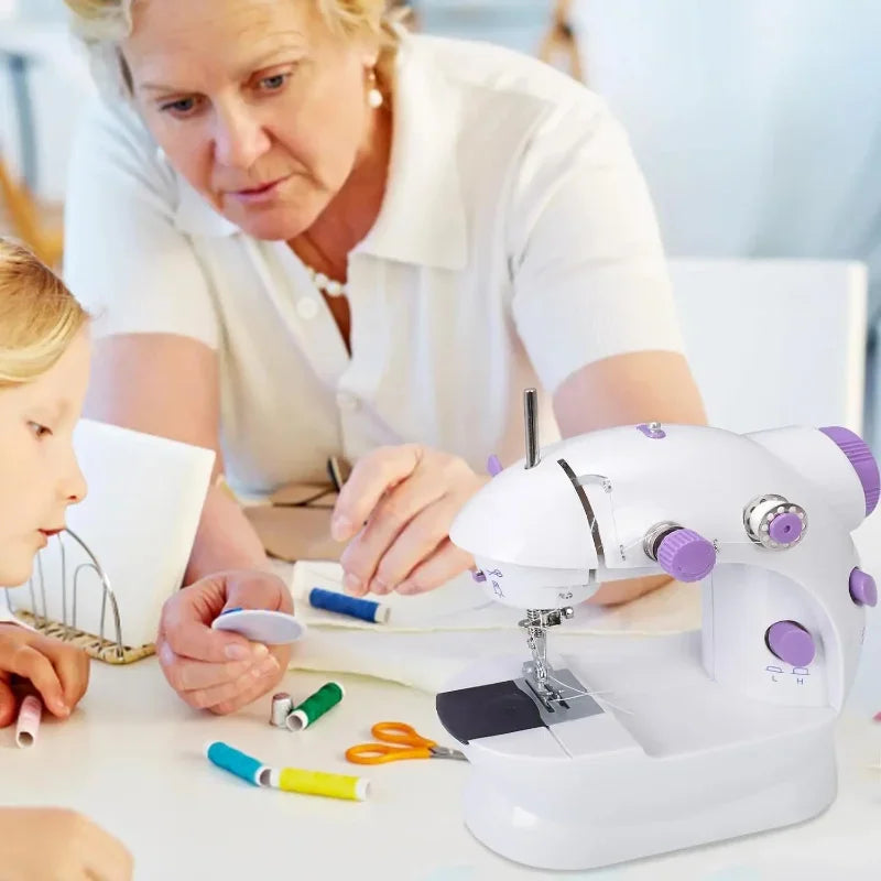 Mini Electric Sewing Machine Household Double Speed Sewing Machine with Night Light and Foot Pedal DIY Sewing Kit for Beginner