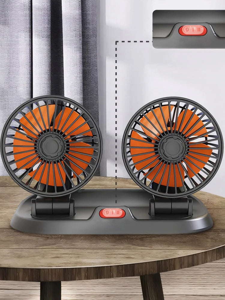 Adjustable Dual Head Car Fan 2 Speeds Cooling Air Fan Automobile Vehicle Fan for Car Truck SUV RV