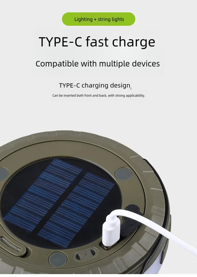 Outdoor Camping Light 10meter String Light Outdoor Tent Light RGB Atmosphere Light LED Flashlight with Hook ﻿