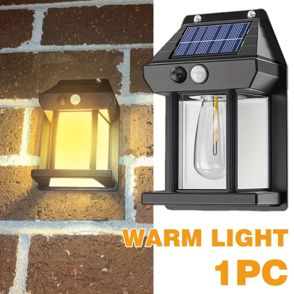 1pc New Solar Tungsten Wall Lamp, 3 Modes, Outdoor Villa Garden Courtyard Waterproof Decoration Induction Lantern, Small Night L