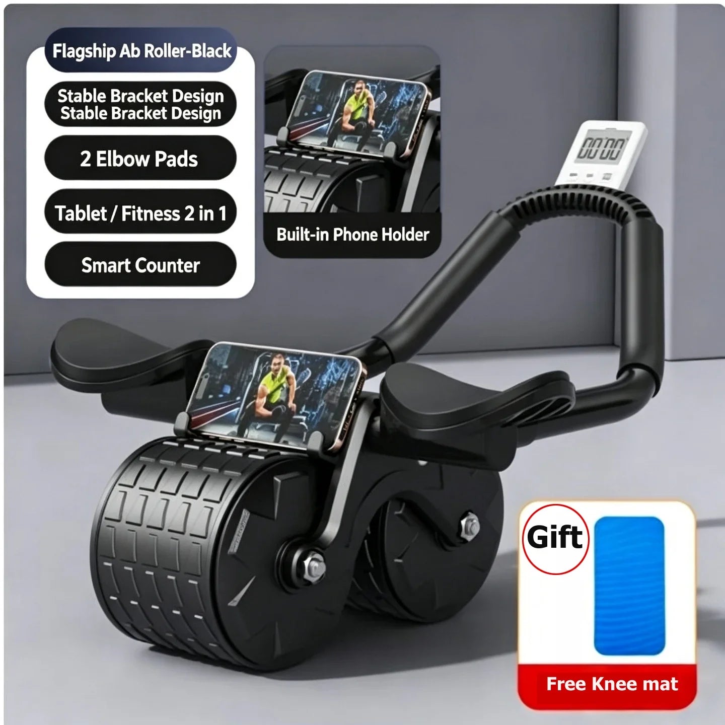 High Quality Fitness Exercise Roller Wheel Support Automatic Rebound Abdominal Wheel Core Muscle Ab Trainer with Counter Display