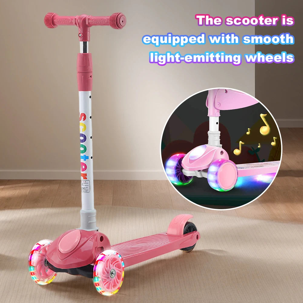 Kick Scooter Light-Up Wheels 3 Wheel Scooter Adjustable Height Kids Push Scooter Non-Slip Deck for Children Ages 3-10