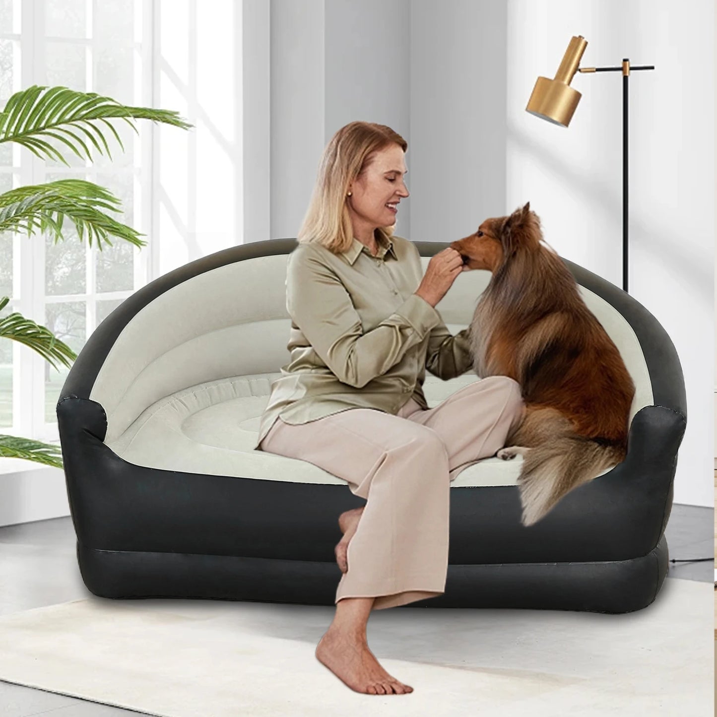 Twin Size Outdoor Inflatable Sofa with Air Pump Blow Up Couch Inflatable Lounging Sofa for Indoor Outdoor Home Living Room