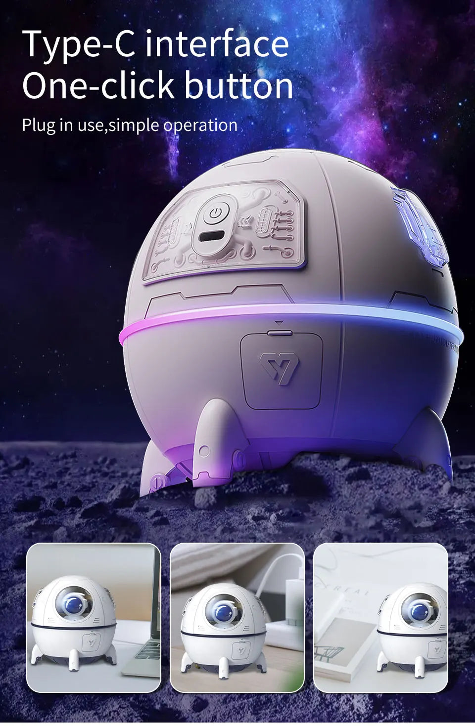 Rechargeable/USB Plug in LED Night Light Child Gift Astronauta Space Capsule Humidifier Bedroom Decor Room Atmosphere Lamp