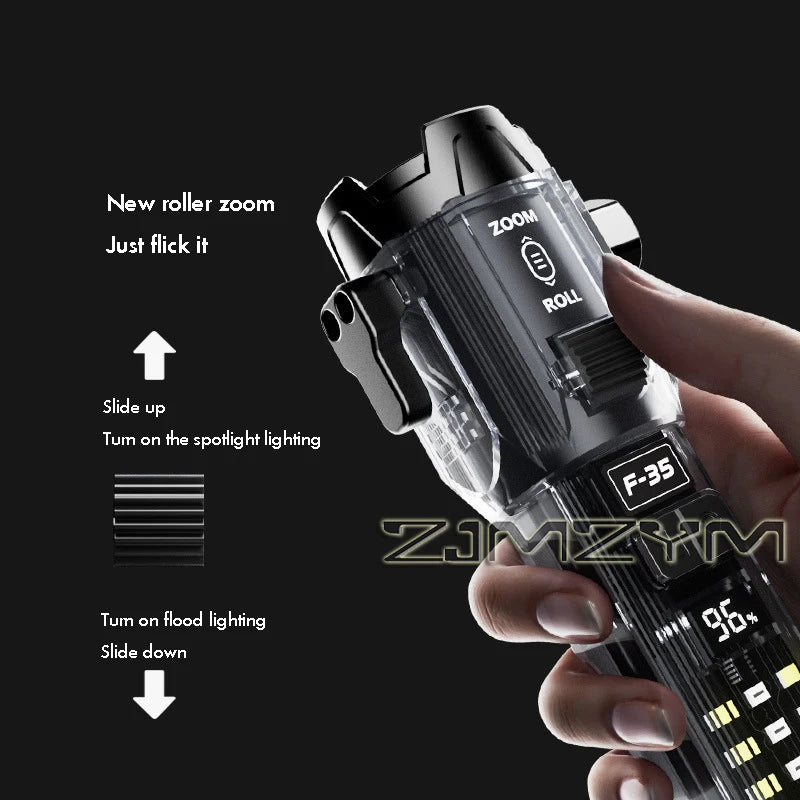 Multifunctional LED Flashlight With COB Side Light USB Charging Emergency EDC Torch Flashlight with Hammer for Self Defence