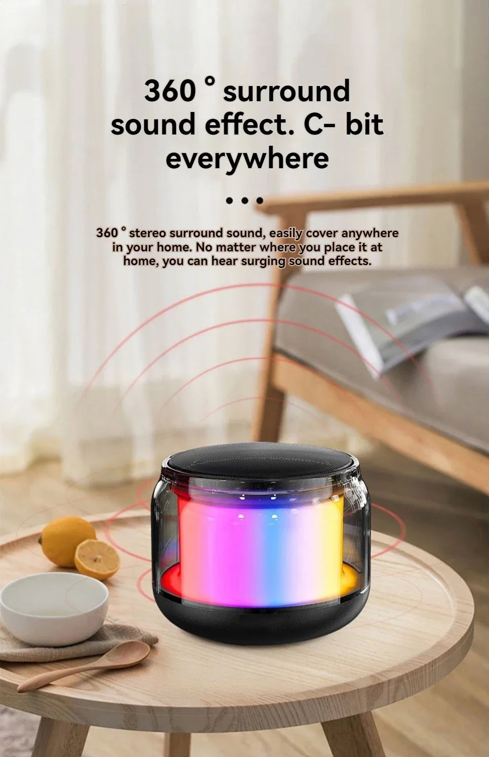 Mini Compact TWS Wireless Bluetooth 360° Speaker Soundbar with LED Lights for Travel Outdoor Activity And Home Use