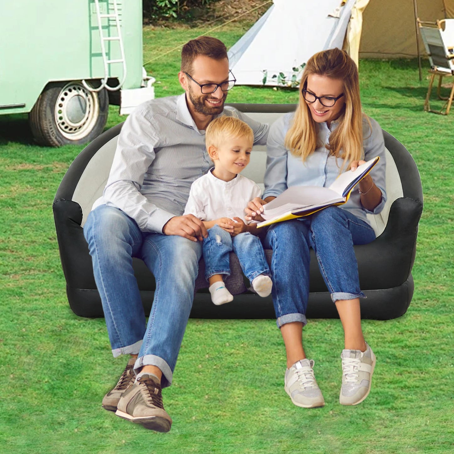 Twin Size Outdoor Inflatable Sofa with Air Pump Blow Up Couch Inflatable Lounging Sofa for Indoor Outdoor Home Living Room