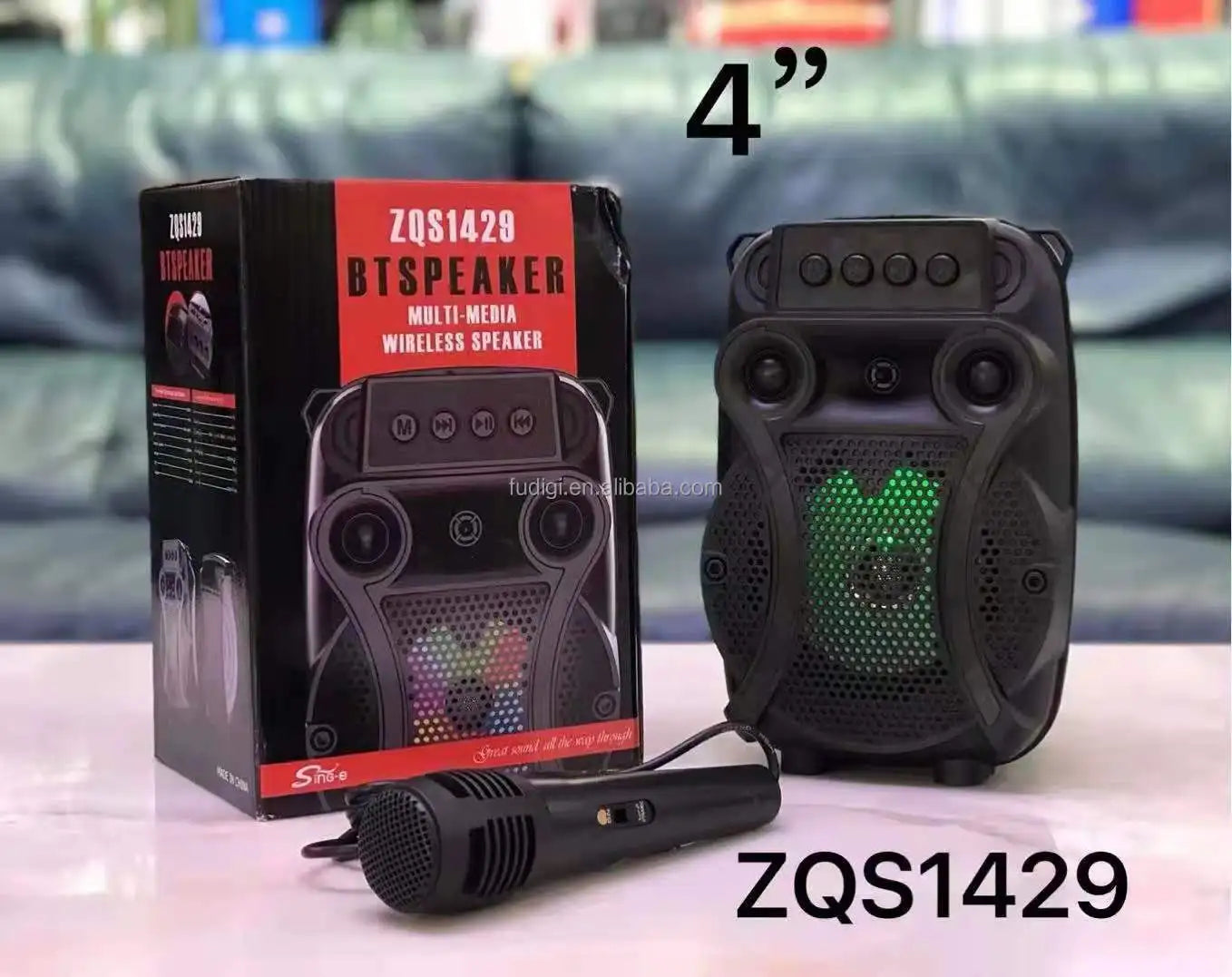 ZQS1429 4 Inch Audio Player Karaoke Dj Portable Rechargeable Speaker Sound Box With Changing Led Light