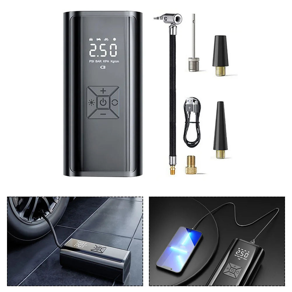 Digital Display Compressor Portable Tire Inflator Travel Use Usb Rechargeable Air Compressor Automotive Air Pump
