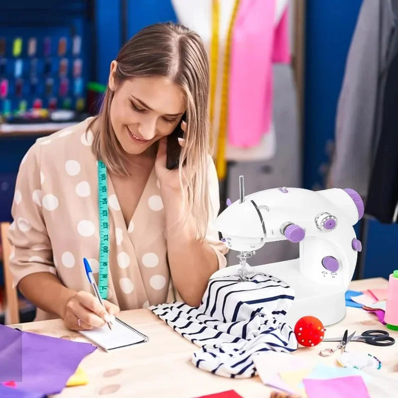 Mini Electric Sewing Machine Household Double Speed Sewing Machine with Night Light and Foot Pedal DIY Sewing Kit for Beginner