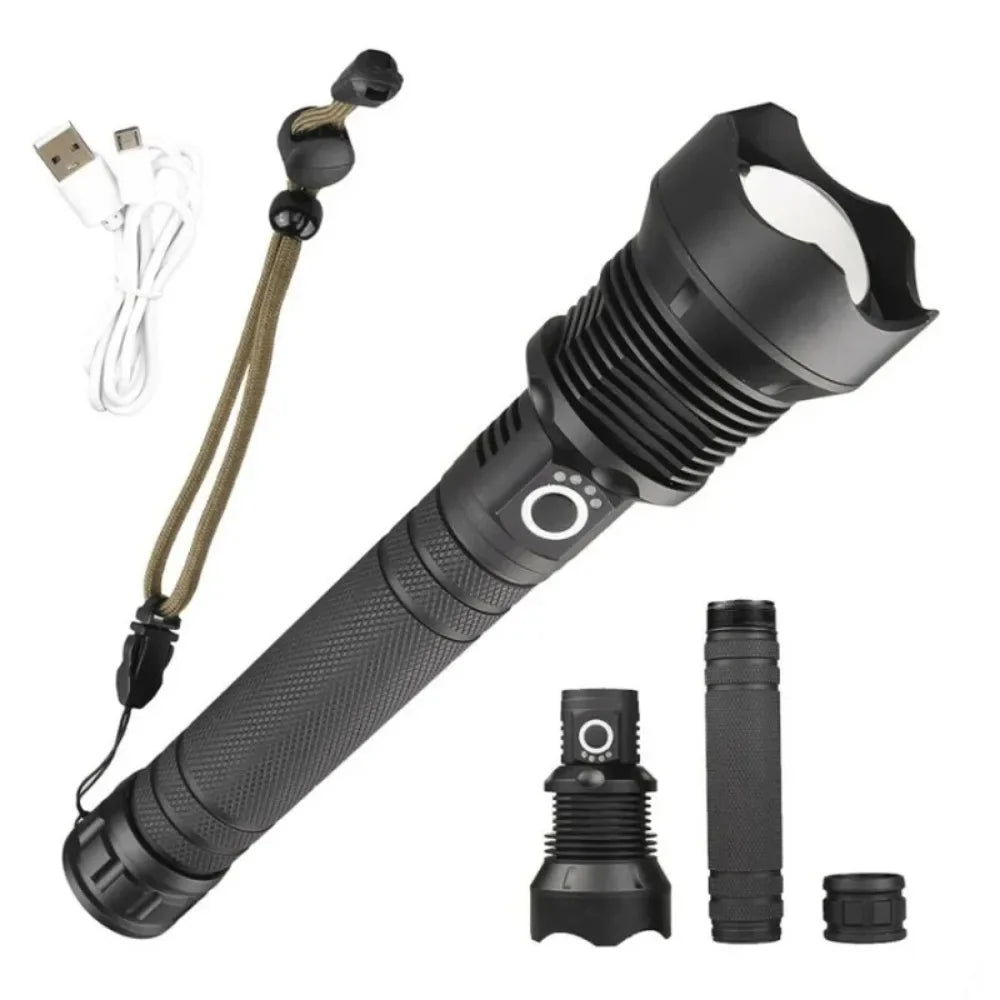 XHP90 LED Tactical Flashlight USB Rechargeable Zoomable 5Modes Torch Light Use 8800 Battery Waterproof Handlamp