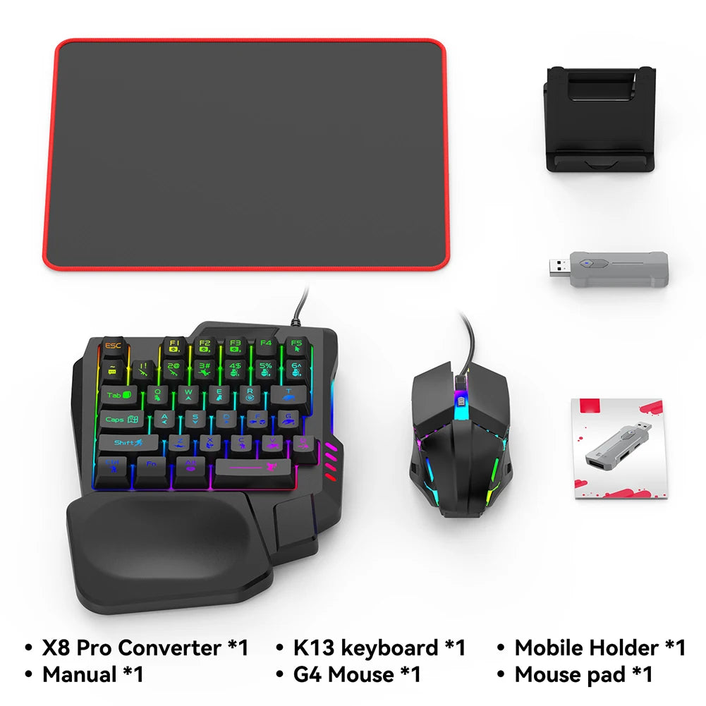 5 in 1 Mobile Game Converter Keyboard Mouse Gaming Set BT 5.3 for PUBG Gaming Keyboard and Mouse Combo for Android iOS System