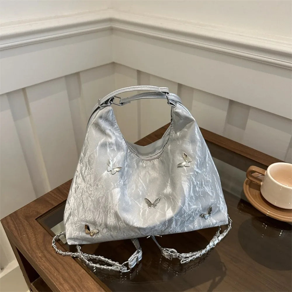 Simple Multifunctional Butterfly Shoulder Bag Y2K Mommy Bag Large Capacity Handbag Underarm Bag Storage Bag PU Backpack Students
