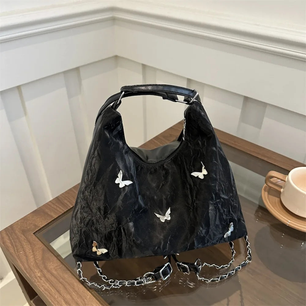 Simple Multifunctional Butterfly Shoulder Bag Y2K Mommy Bag Large Capacity Handbag Underarm Bag Storage Bag PU Backpack Students